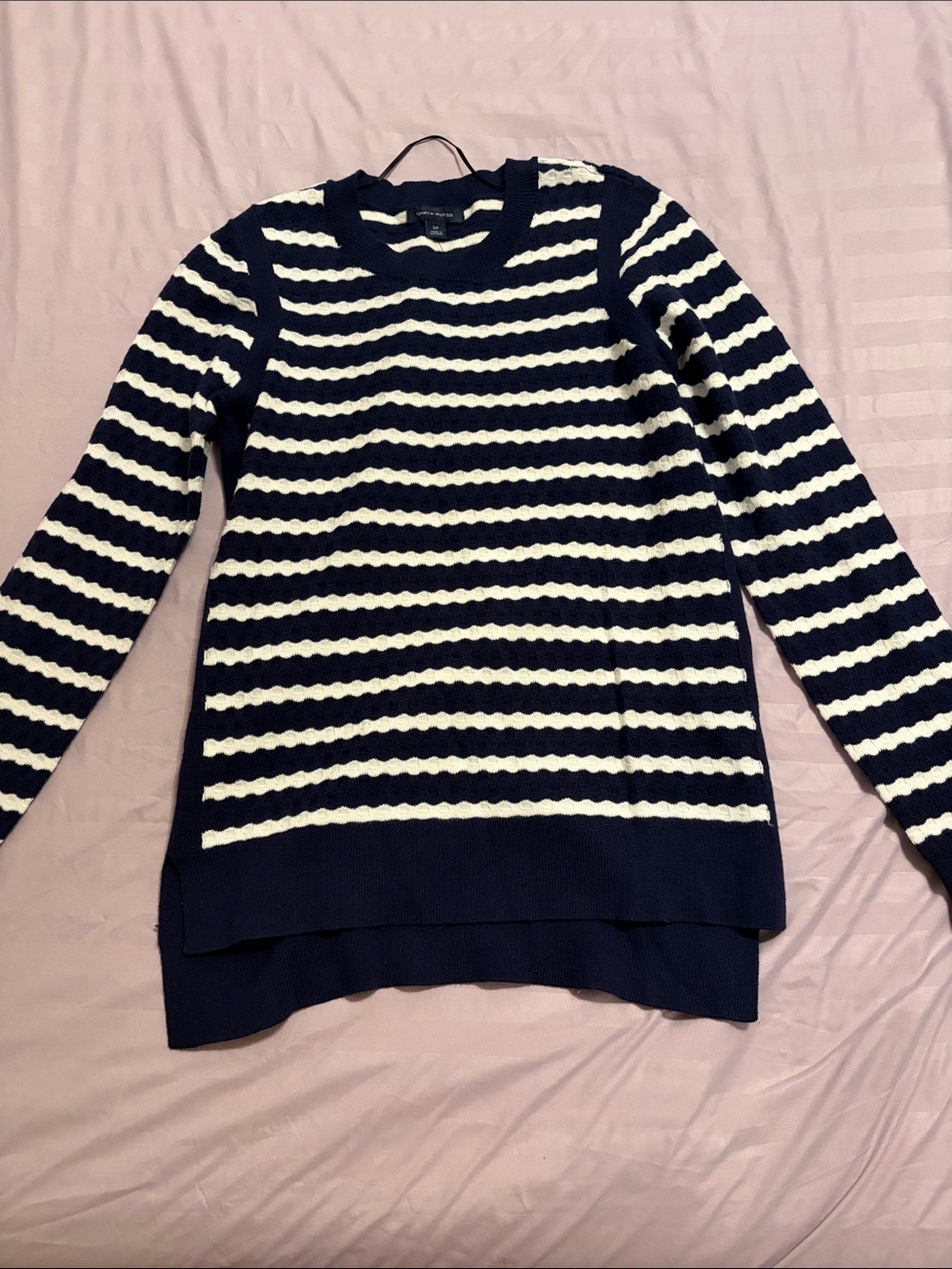 Tommy Hilfiger Navy and White Striped Crewneck Sweater